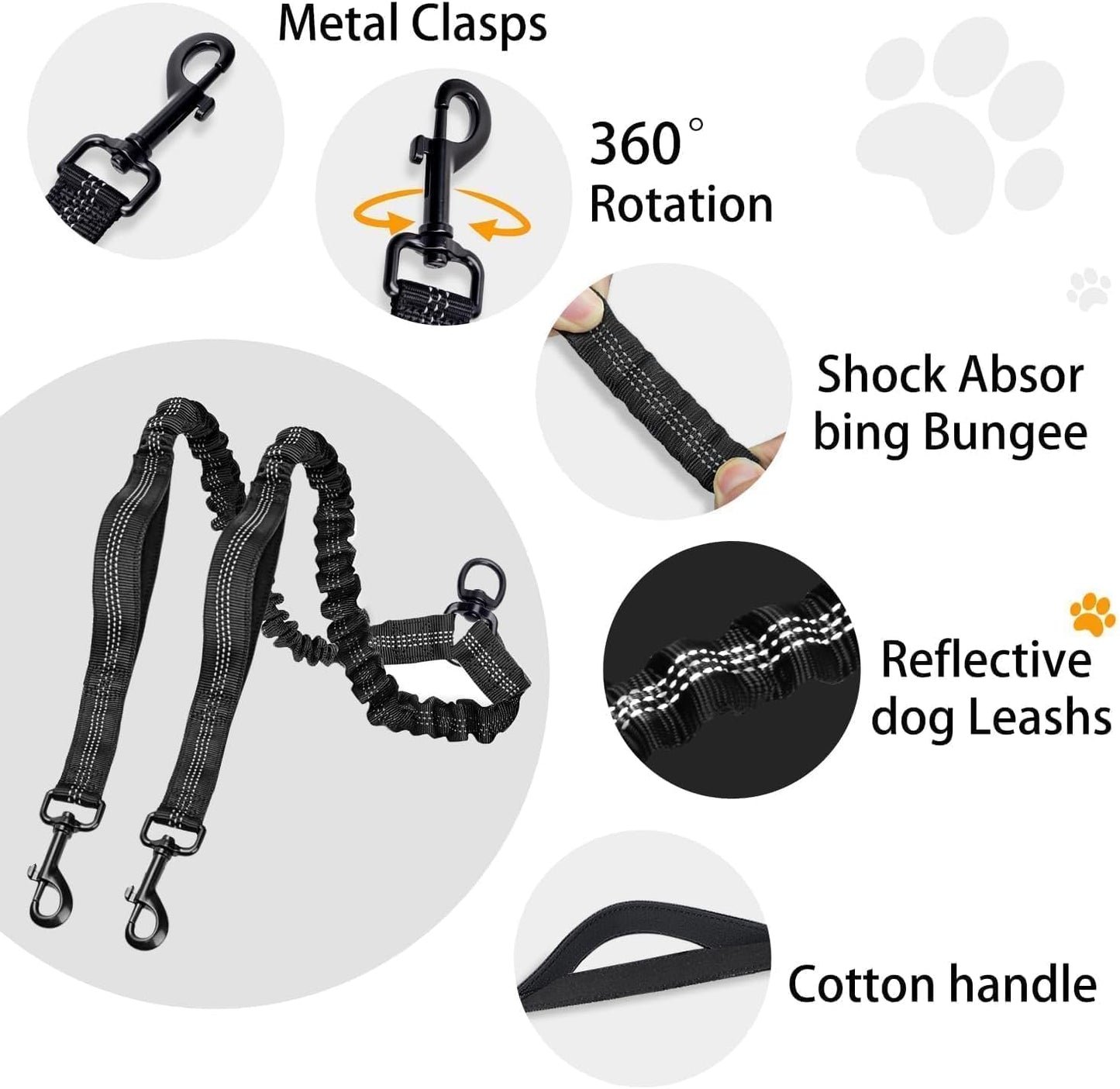 Close up view of the reflective safety lines on double pet lead