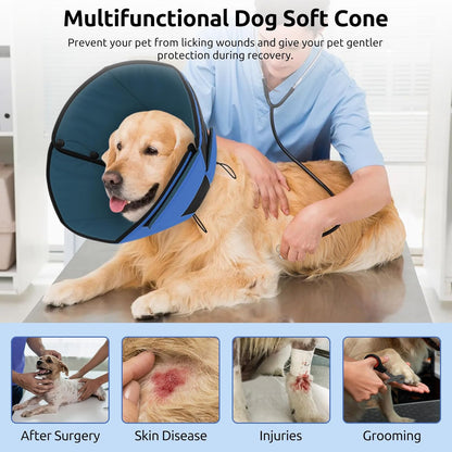 Blue Elizabethan collar for large dogs showing soft cushioned edges