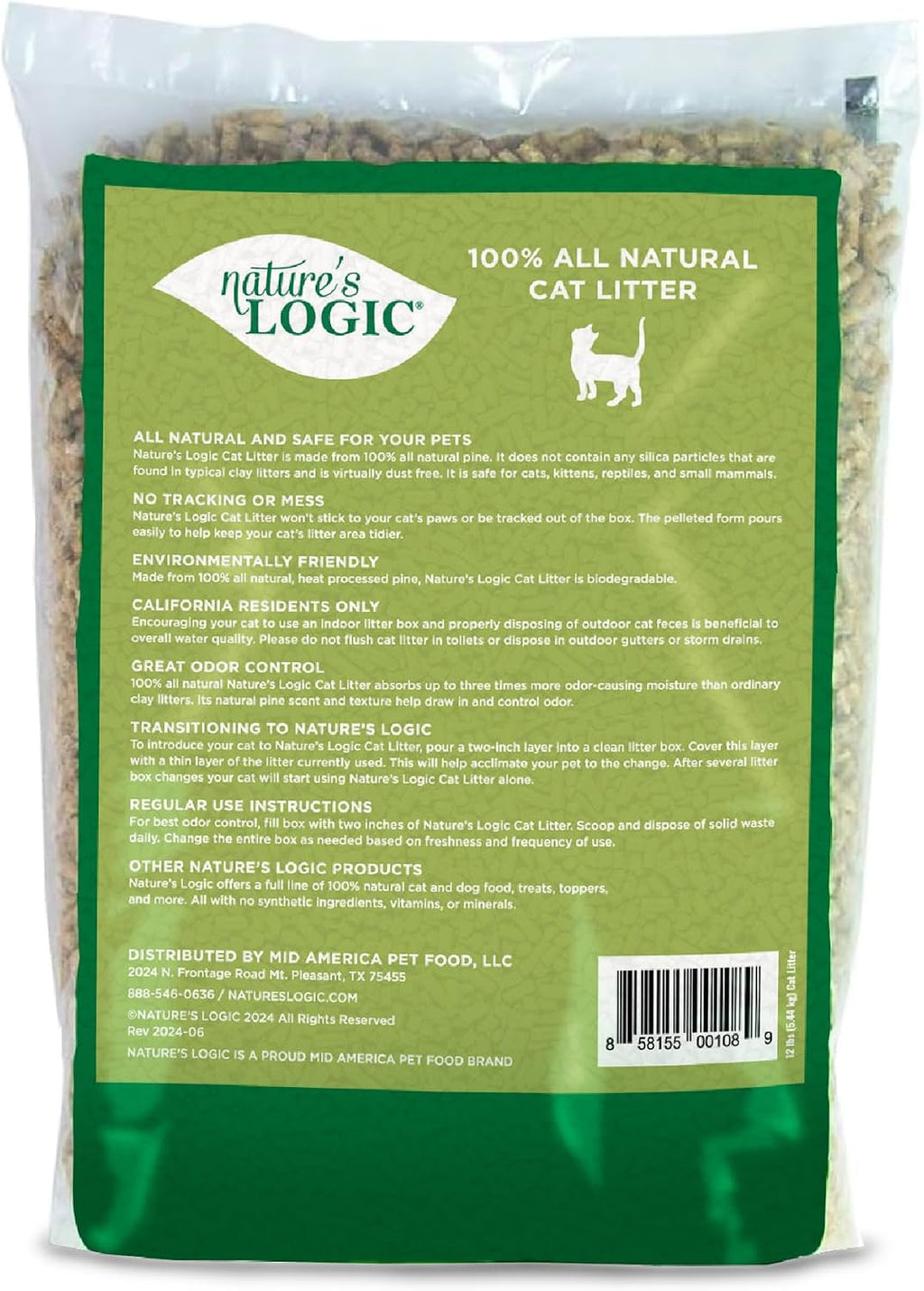 Nature's Logic 12 pound bag showing Ponderosa Pine pellets