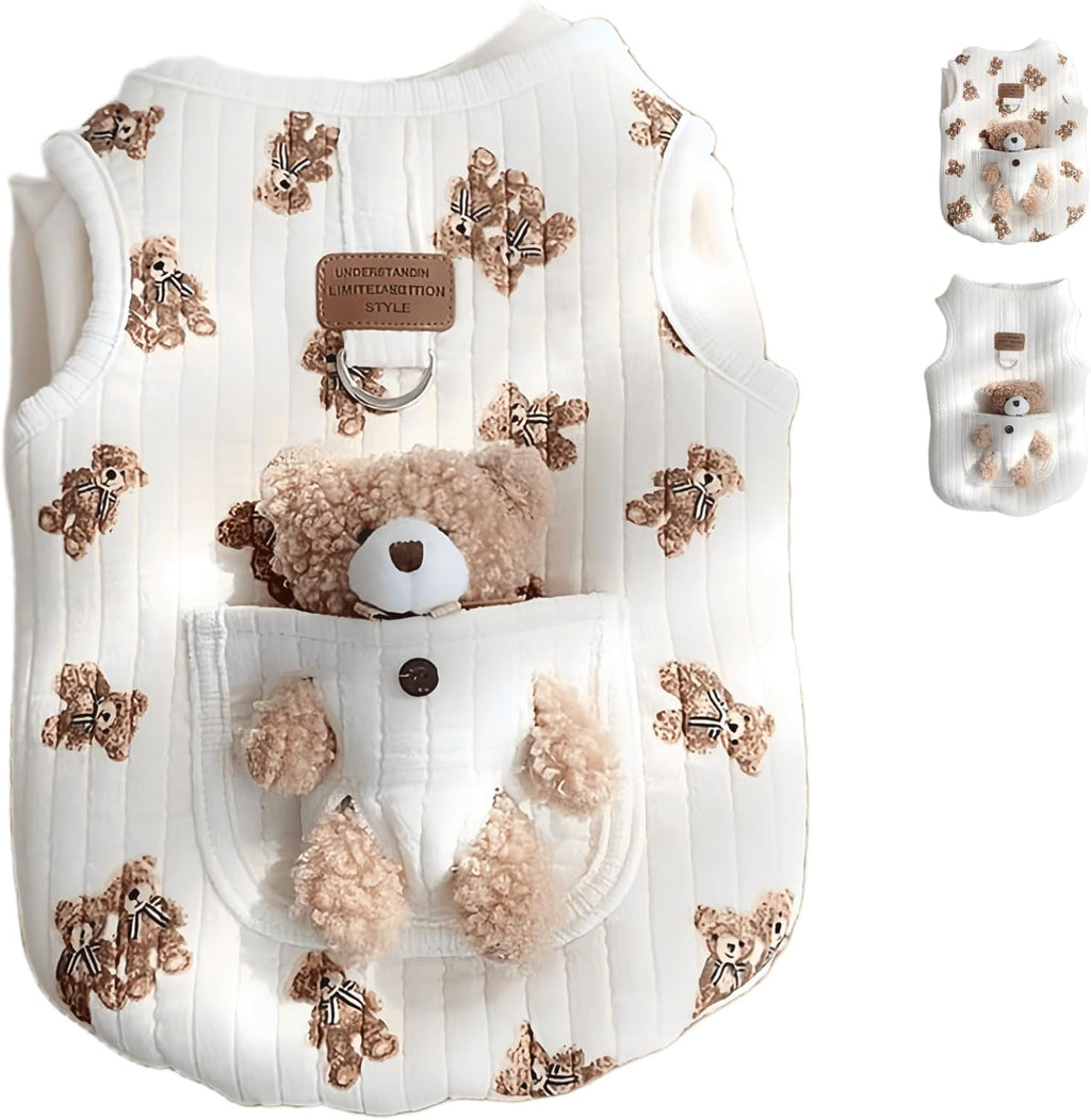 Jatmira plush bear pattern dog vest front view