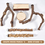 LIMIO 6-Piece Bird Perch Set - Natural Wood Grape Sticks, Paw Grinding Forks, Bird Stand & Toys for Parakeets, Cockatiels, Conure, Budgies - Image 7