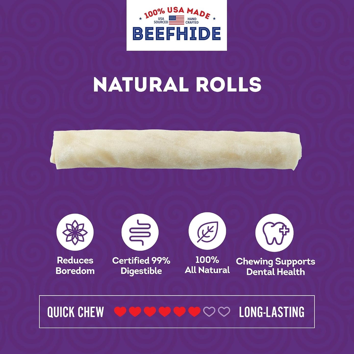 SUMMMA pet treats package containing ten natural flavor beefhide rolls