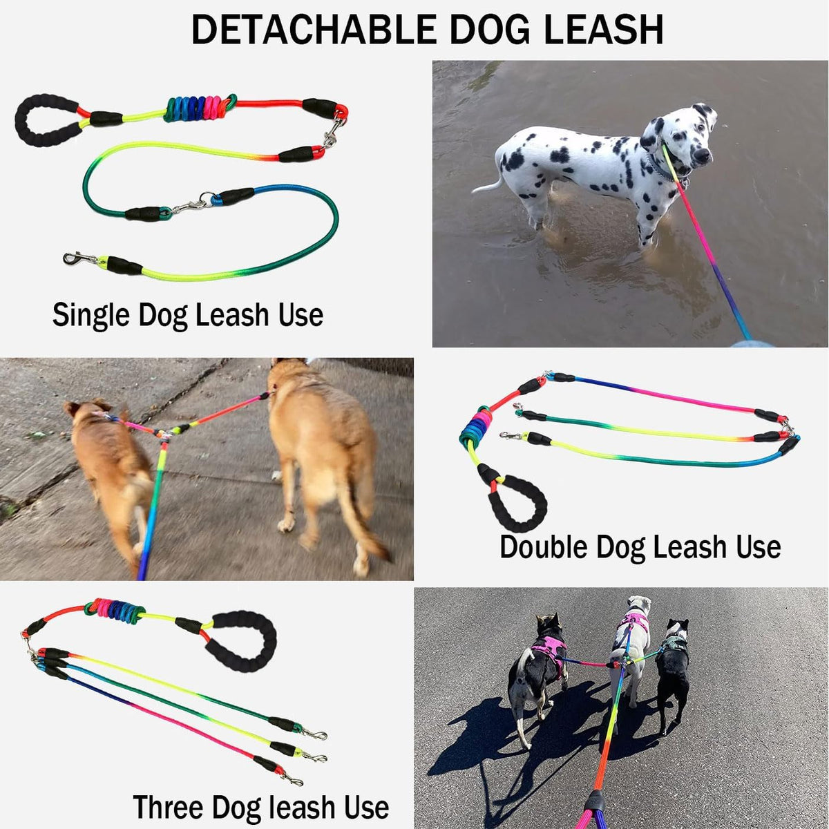 Heavy Duty 3 Dog Leash for Large Dogs No Tangle Detachable 360 degrees Swivel Device with Padded Handle for Two/Three Pets - Image 9
