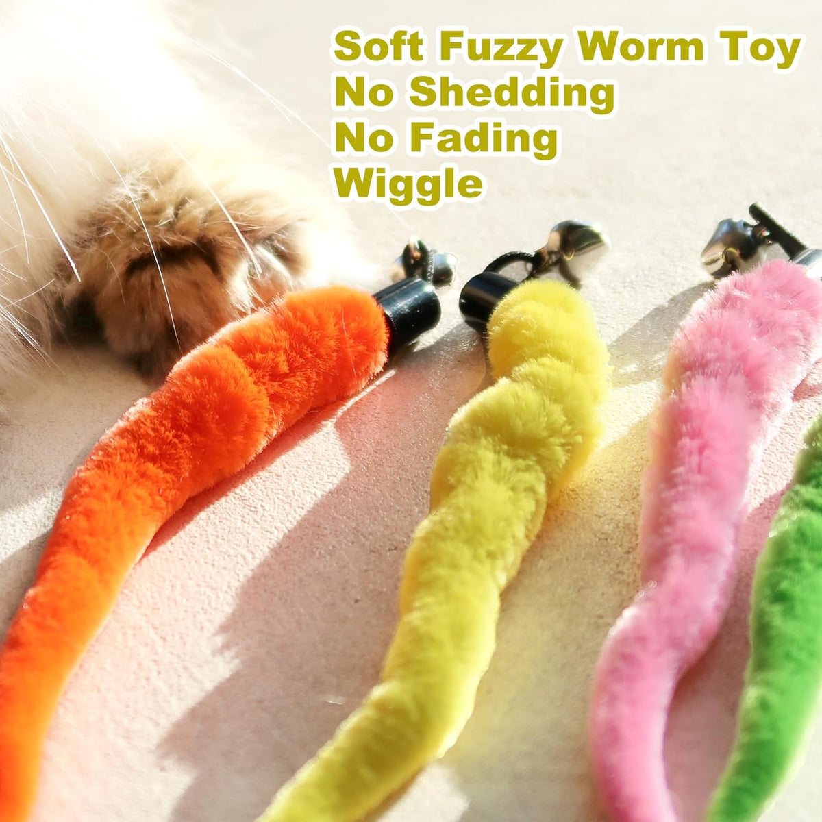 Assorted multi-colored wiggle worm refills laid out to show vibrant color variations.