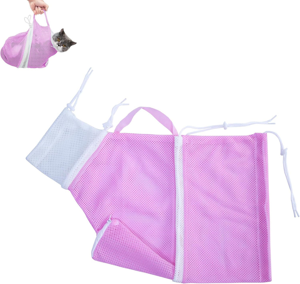 Marosynix imported feline washing bag highlighting the reinforced stitching for aggressive pets.