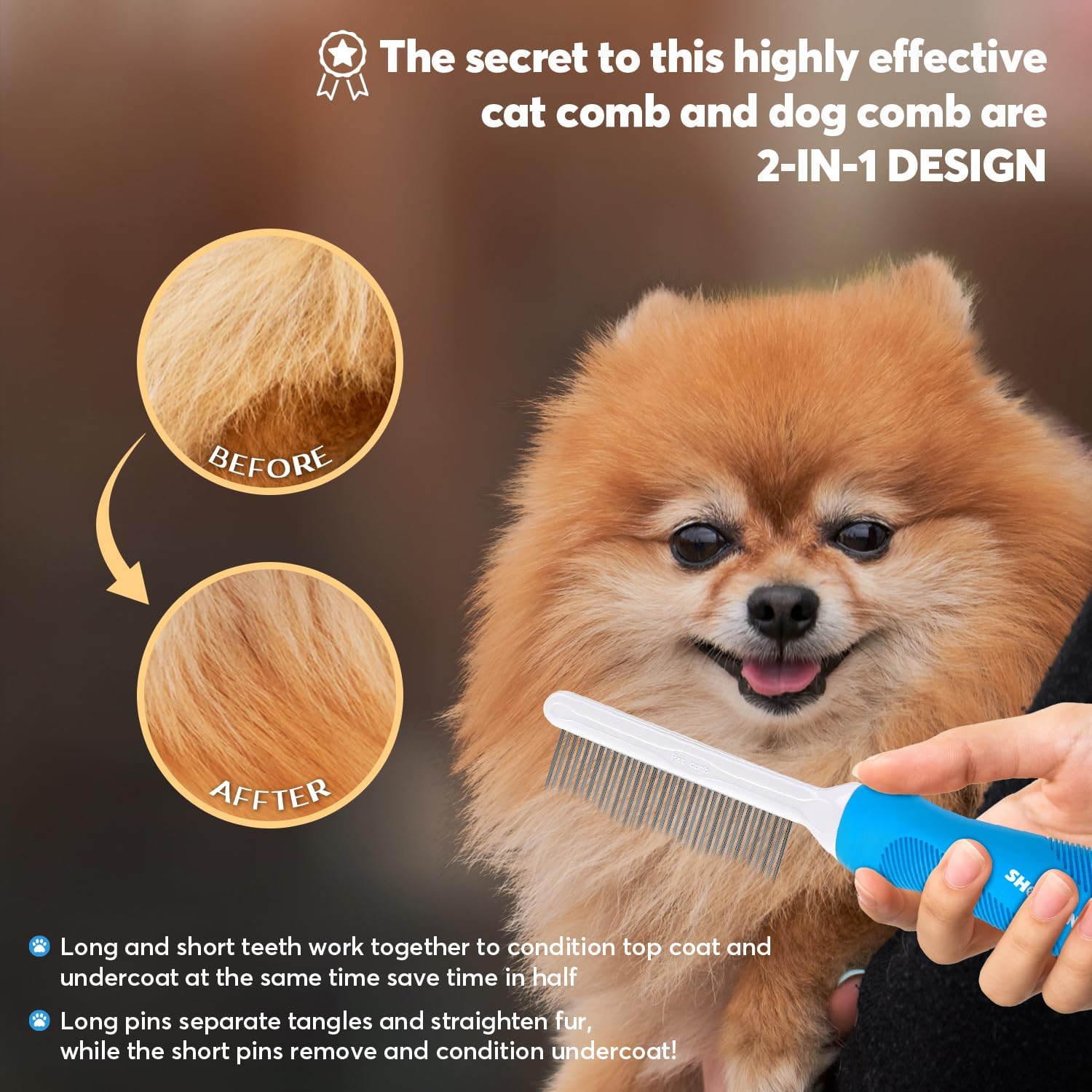 Shopping GD professional dog comb with blue ergonomic anti slip rubber handle