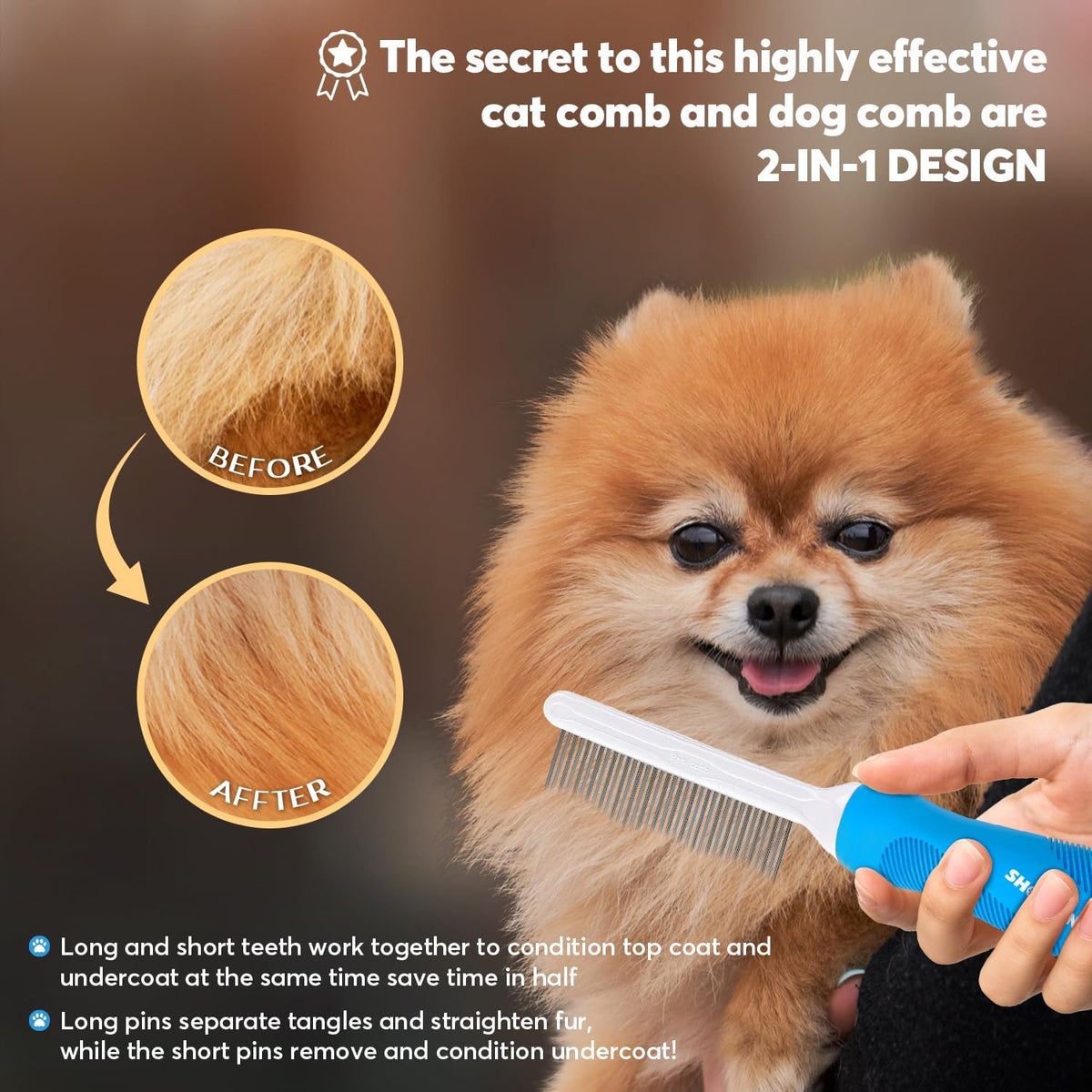 Shopping GD professional dog comb with blue ergonomic anti slip rubber handle