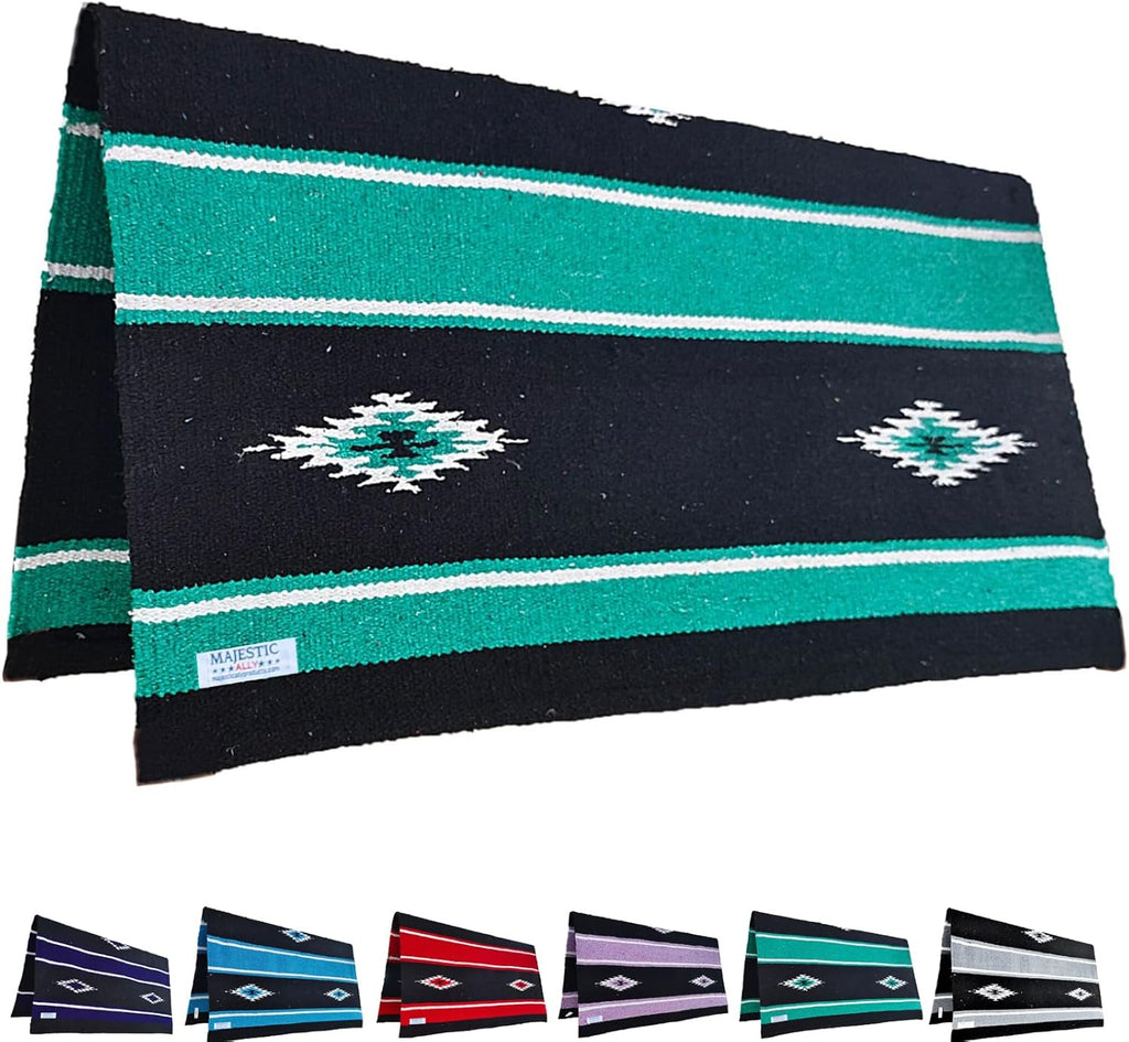 Majestic Ally Navajo design acrylic saddle blanket front view for horse riding comfort.