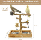 LIMIO Natural Wood Bird Toys Playground, Bird Cage Accessories, Bird Perches, with Removable Tray and 2 Stainless Steel Cups - Image 3