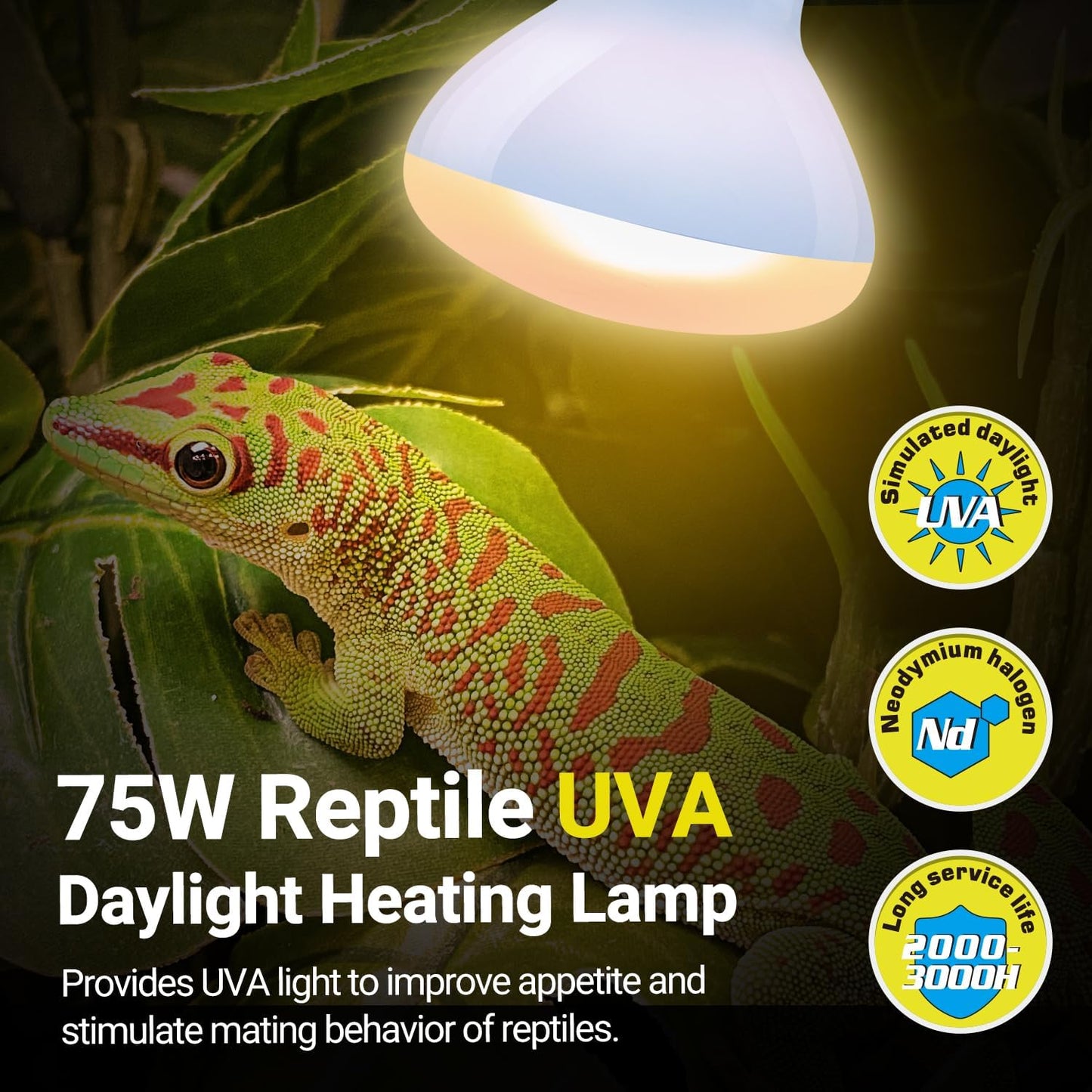 UVA daylight heating lamp bulb for terrarium temperature regulation and reptile health