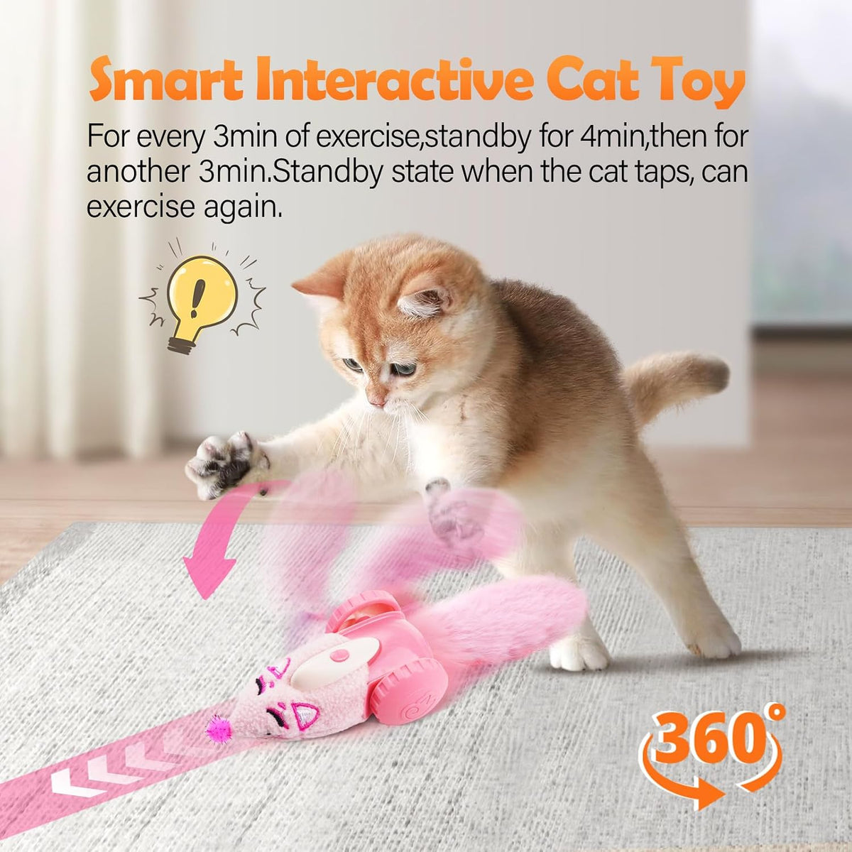Migipaws Automatic Cat Toys, Plush Cat Mouse Toy, Interactive Toy for Indoor Cats, Smart Moving Kitten Toy, Rechargeable (Pink) - Image 4