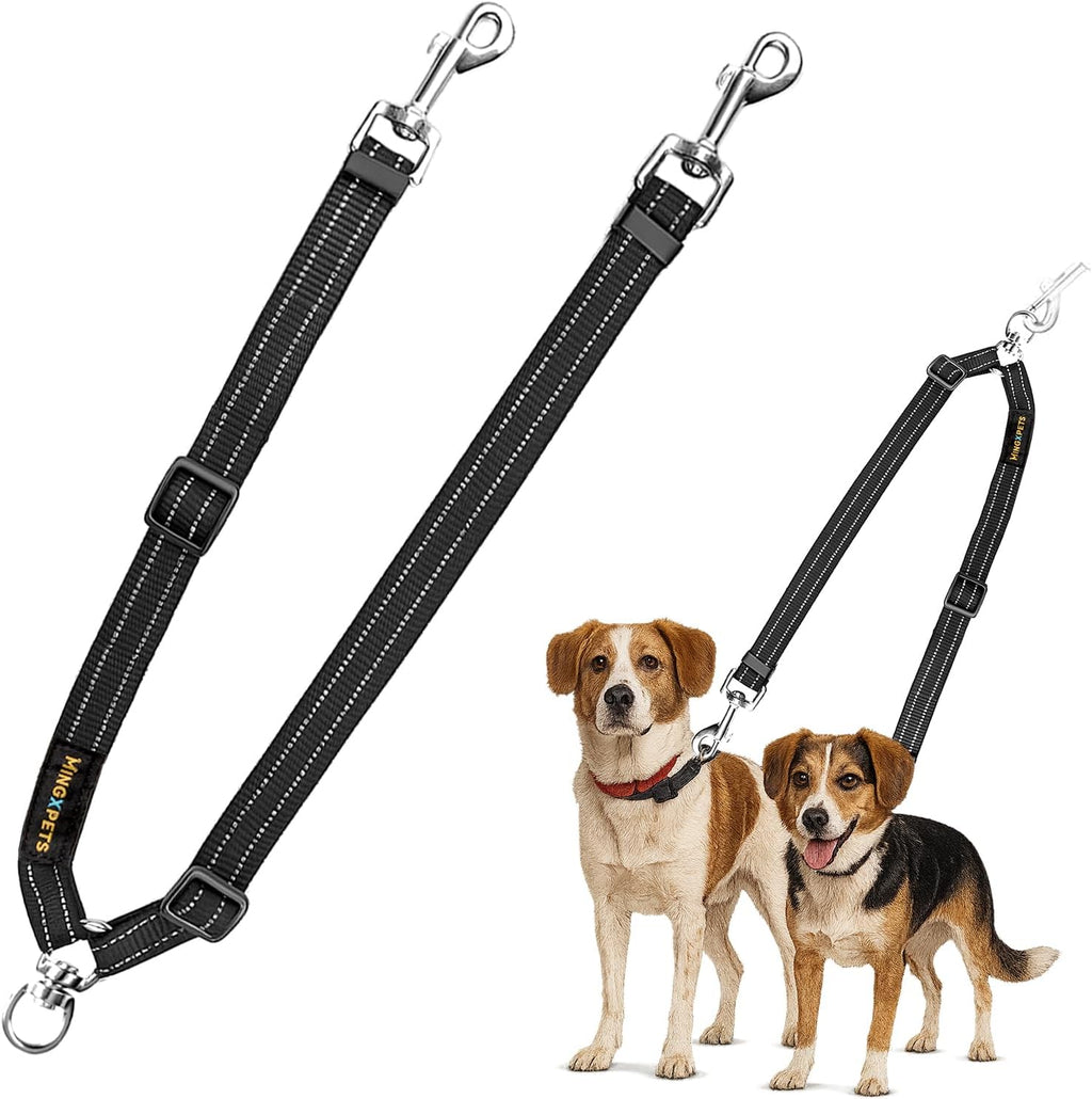 MingXpet Double Dog Leash for Two Dogs, No Pull Dog Leash, 360 degrees Swivel No Tangle for Small Dogs Walking & Training, Shock Absorbing Reflective Bungee, Black - Image 15