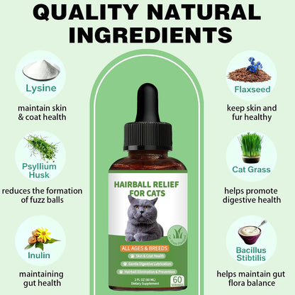 Cat grass flavor furball relief drops supplement label details