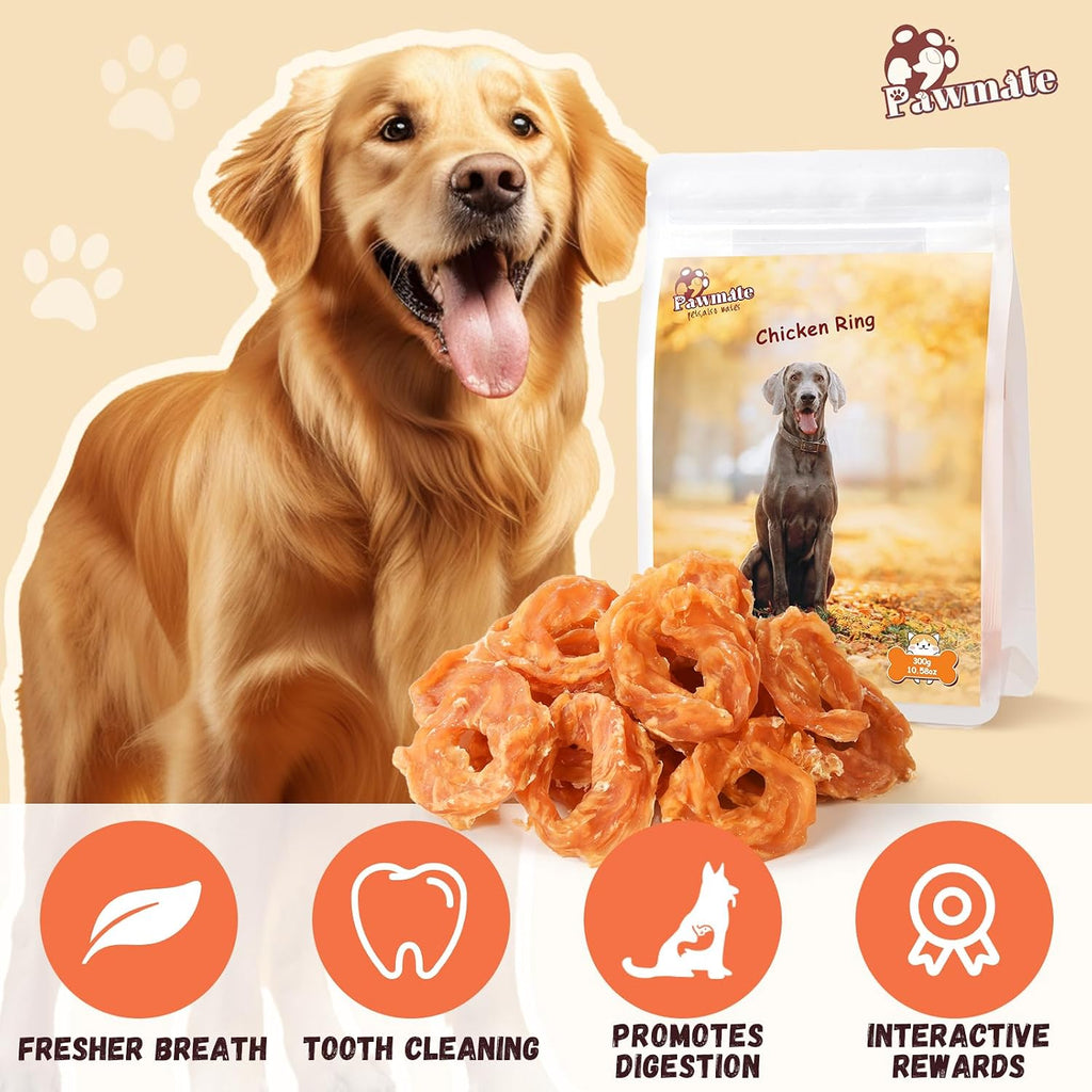 Pawmate Dog Treats Chicken Jerky Rings, Rawhide-Free Grain-Free Real Dried Tenders Natural Chicken Breast Dog Chewy Training Snacks for Small Medium Large Dogs Large Pack, 10.6 oz - Image 9