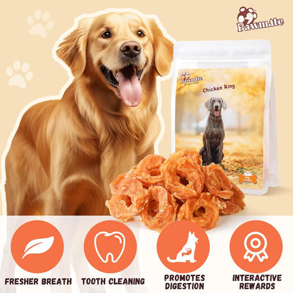 Pawmate Dog Treats Chicken Jerky Rings, Rawhide-Free Grain-Free Real Dried Tenders Natural Chicken Breast Dog Chewy Training Snacks for Small Medium Large Dogs Large Pack, 10.6 oz - Image 9