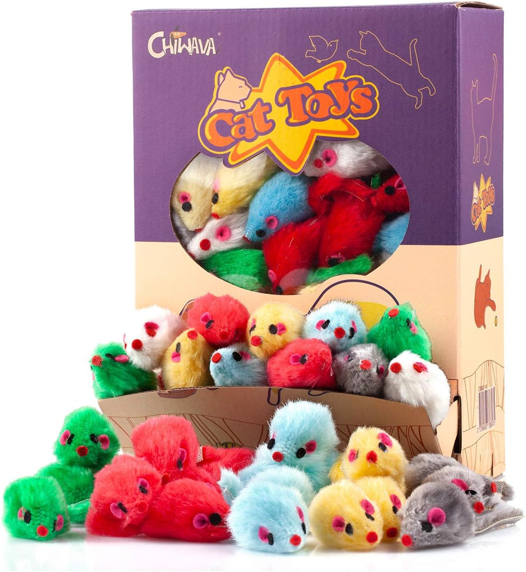 CHIWAVA 36PCS 4.1'' Furry Cat Toy Mice Rattle Small Mouse Kitten Interactive Play Assorted Color - Image 10