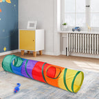 Folded collapsible pet tunnel showing compact circular storage shape