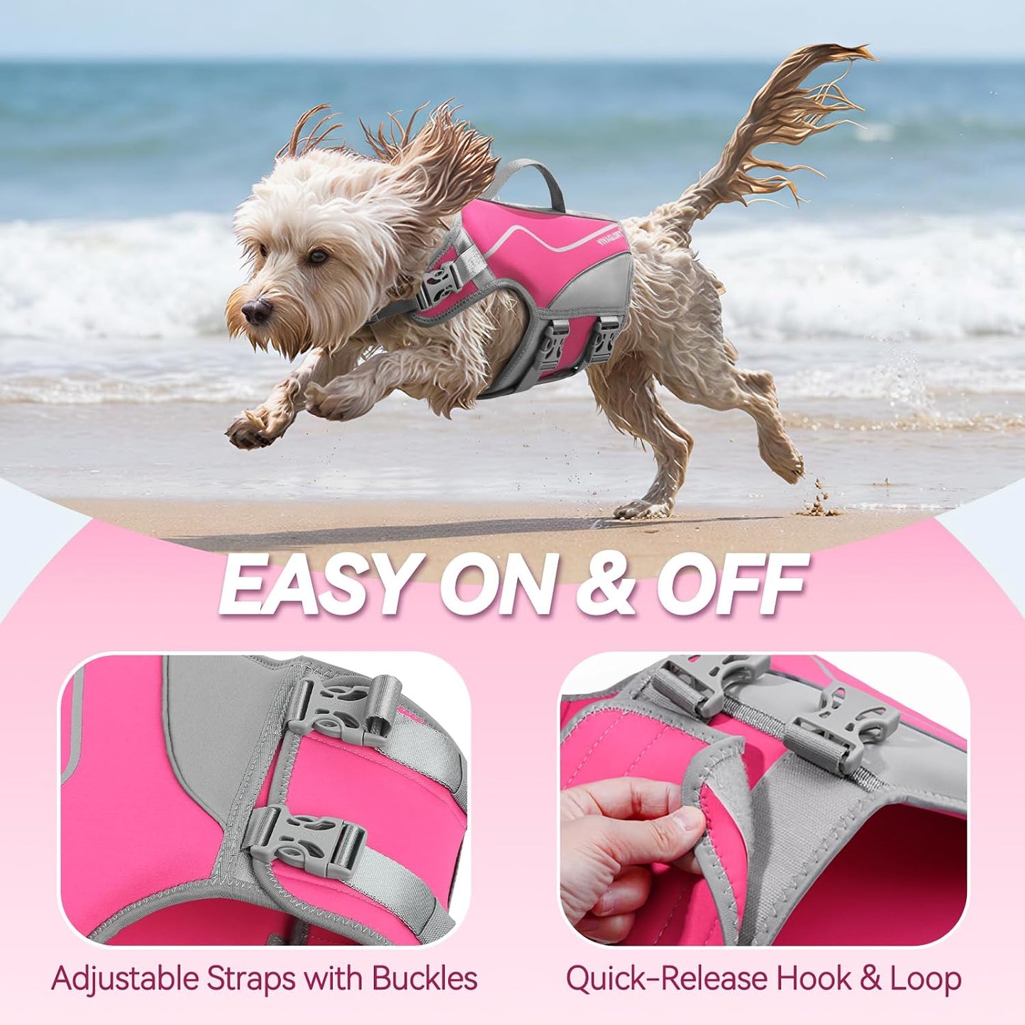 Vivaglory puppy swimming vest top rescue handle and metal leash D ring