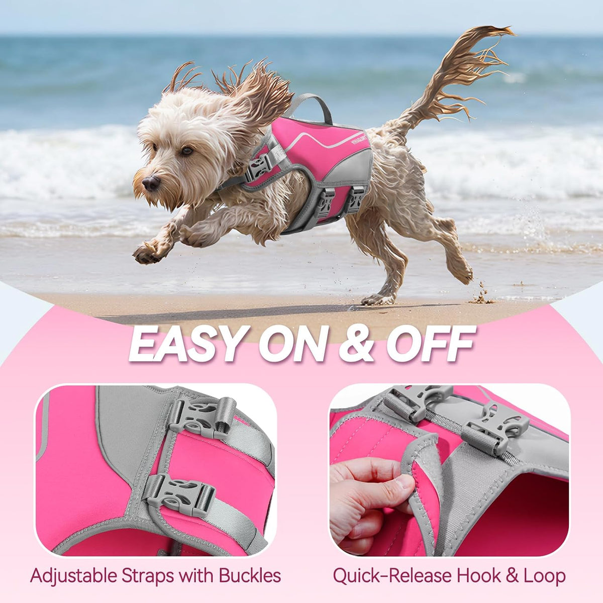 Vivaglory puppy swimming vest top rescue handle and metal leash D ring