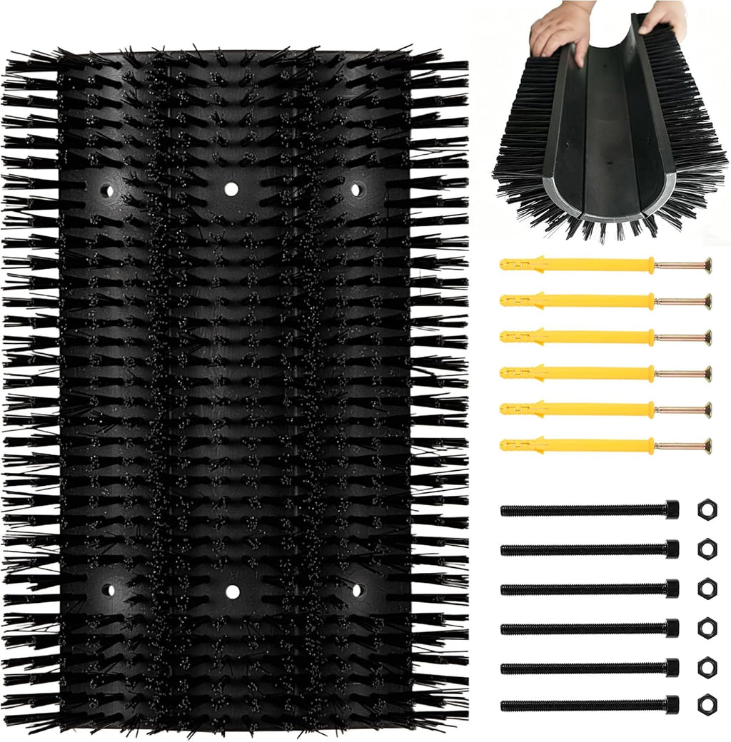 Rouisxue livestock scratching brush front view showing dense black nylon bristles for cattle grooming