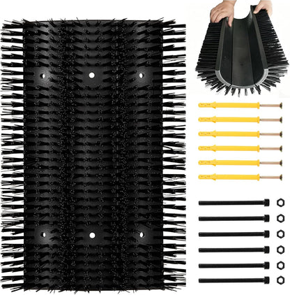 Rouisxue livestock scratching brush front view showing dense black nylon bristles for cattle grooming