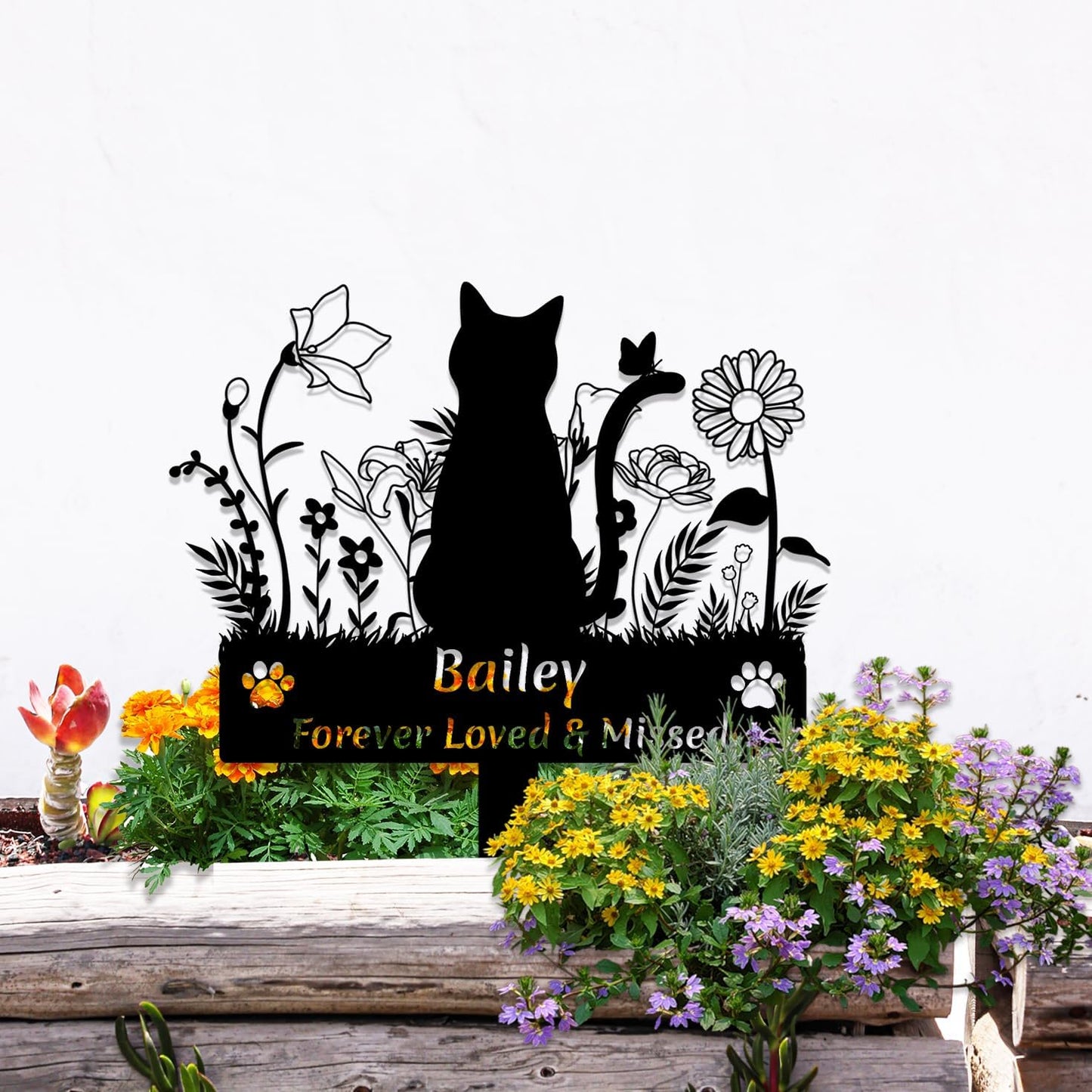 Example of customized name on pet memorial garden plaque