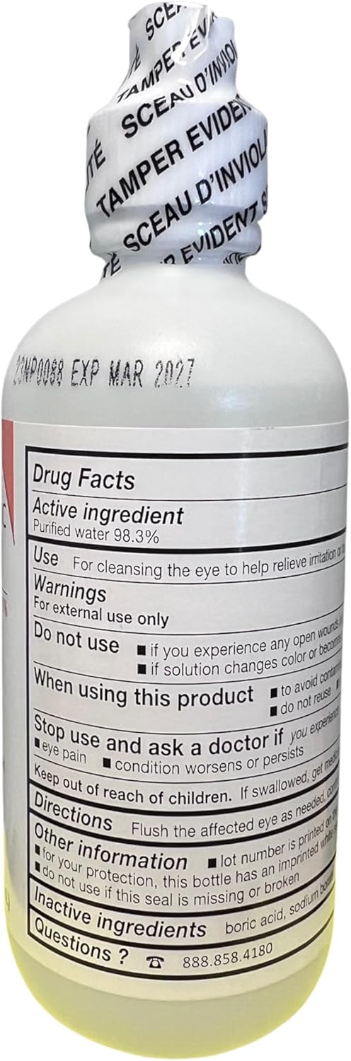 Back label view of Aspen Animal Health pet eye wash detailing ingredients and usage instructions.