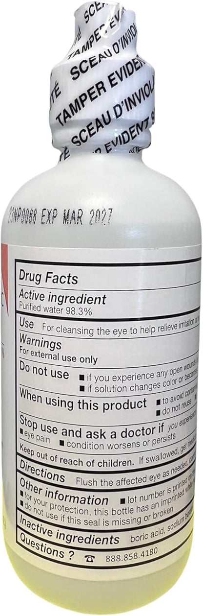 Back label view of Aspen Animal Health pet eye wash detailing ingredients and usage instructions.