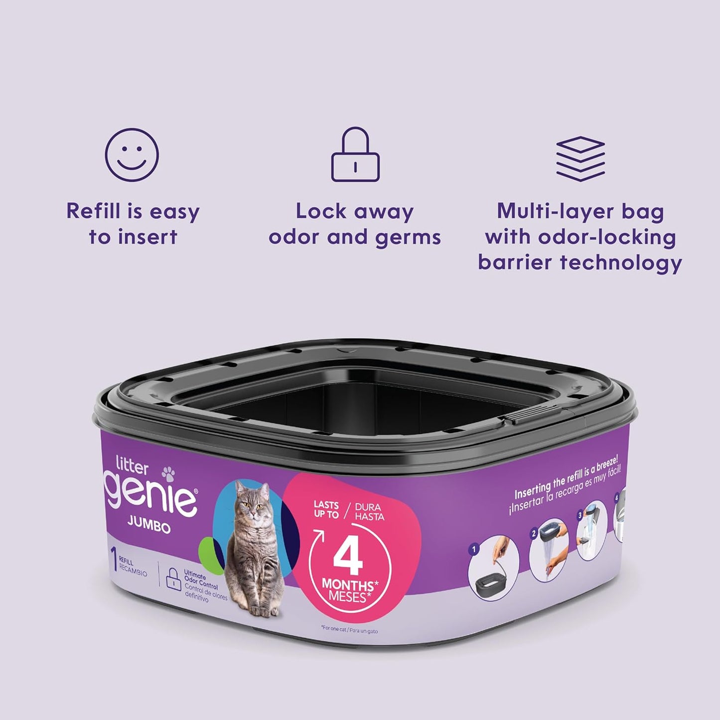 Authentic USA imported cat waste disposal system refill cartridge on a clean background.