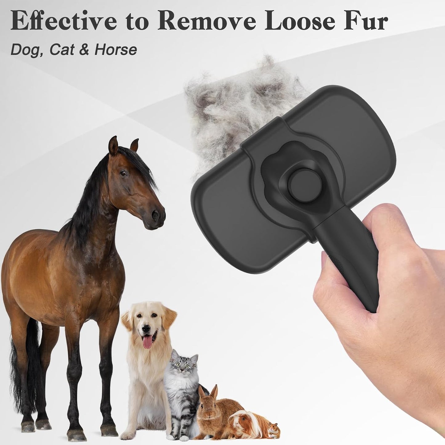 Dipoo cat and dog shedding brush showing the retracted bristle position for easy cleaning.