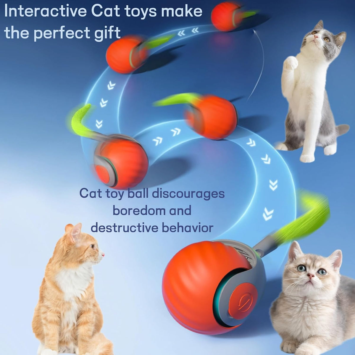 Two pack interactive cat toy balls with tail attachment