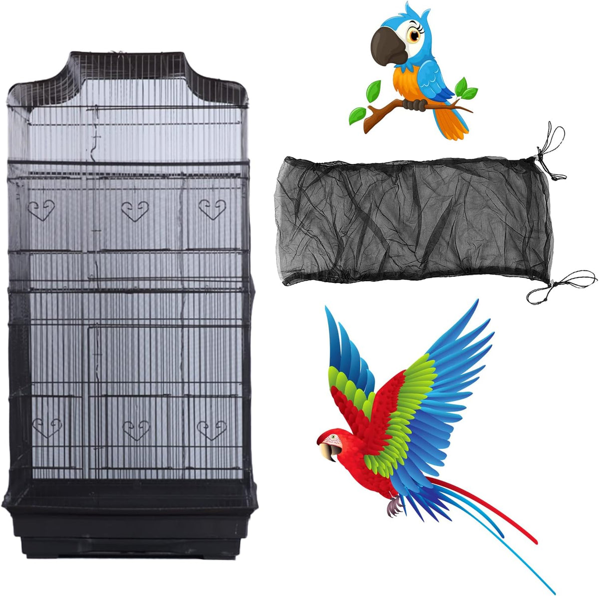 AIMICOCA Bird Cage Seed Catcher front view on a large wire birdcage.