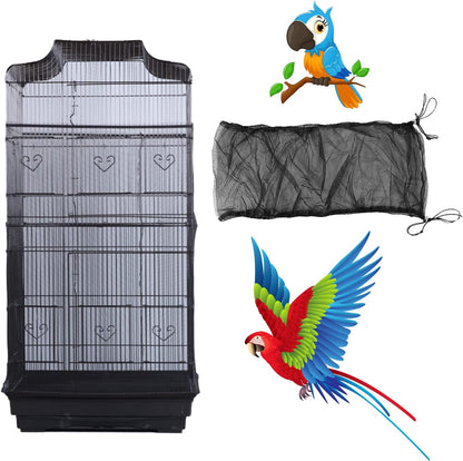 AIMICOCA bird cage seed catcher mesh net cover front view installed on a dome top birdcage