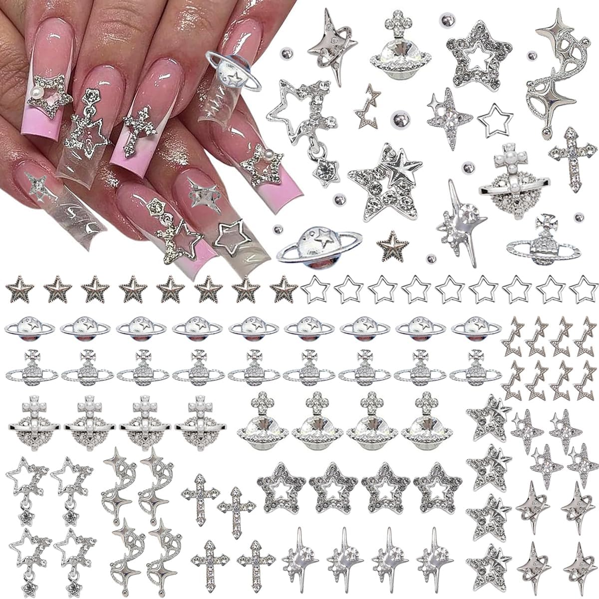 Ganepwns star nail charms with rhinestones front view
