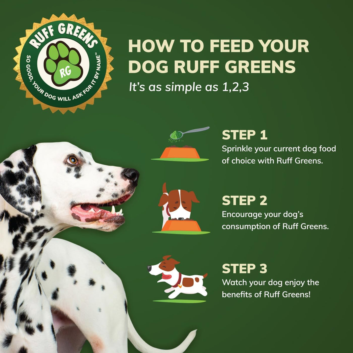 Close up of Ruff Greens dog vitamin powder texture.