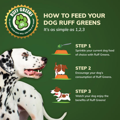 Close up of Ruff Greens dog vitamin powder texture.