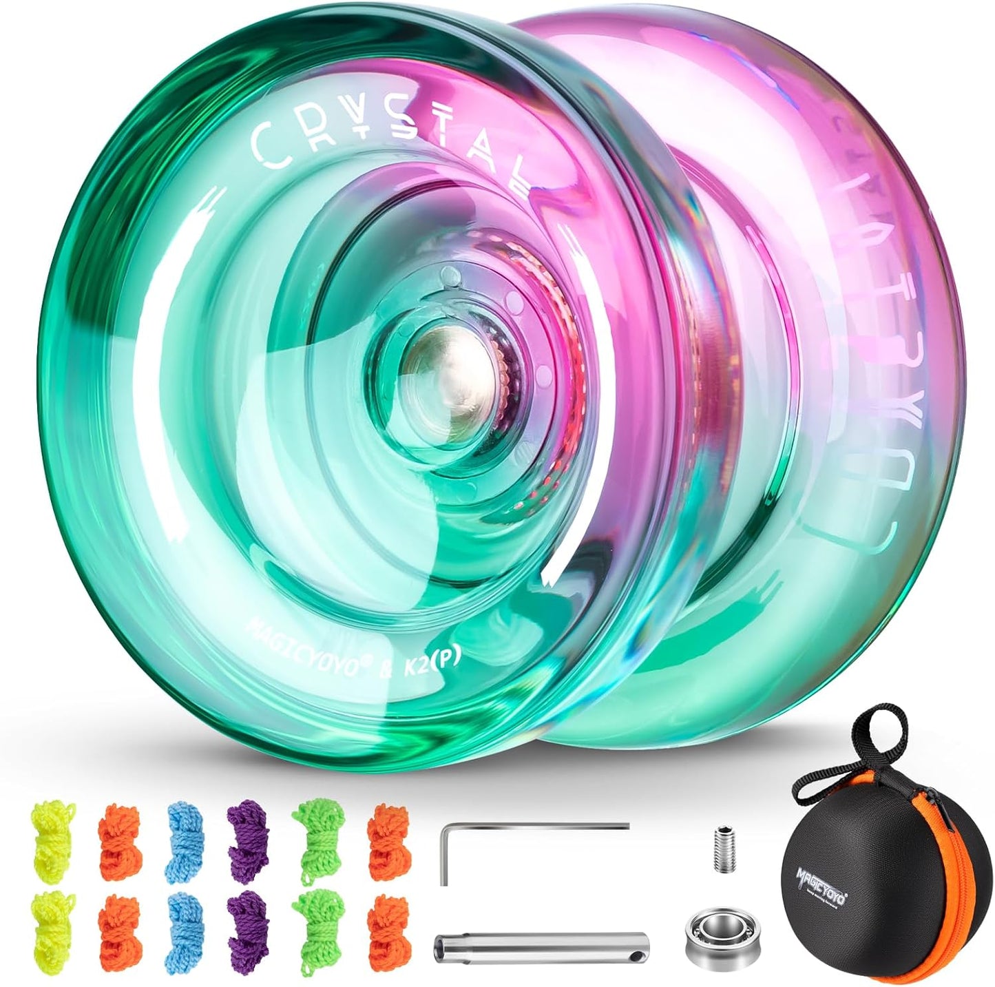 MAGICYOYO K2 Crystal Yoyo 2 Pack, Professional Responsive Yo Yo for Kids Beginner, Dual Purpose Yo yo with Unresponsive Bearing for Advanced +12 Yo-yo Strings+2 Holes Case(Gradient+Black) - Image 9