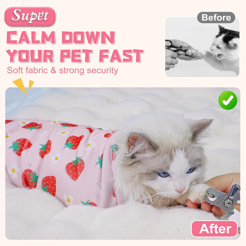 Supet cat wrap for cutting nails during home grooming session