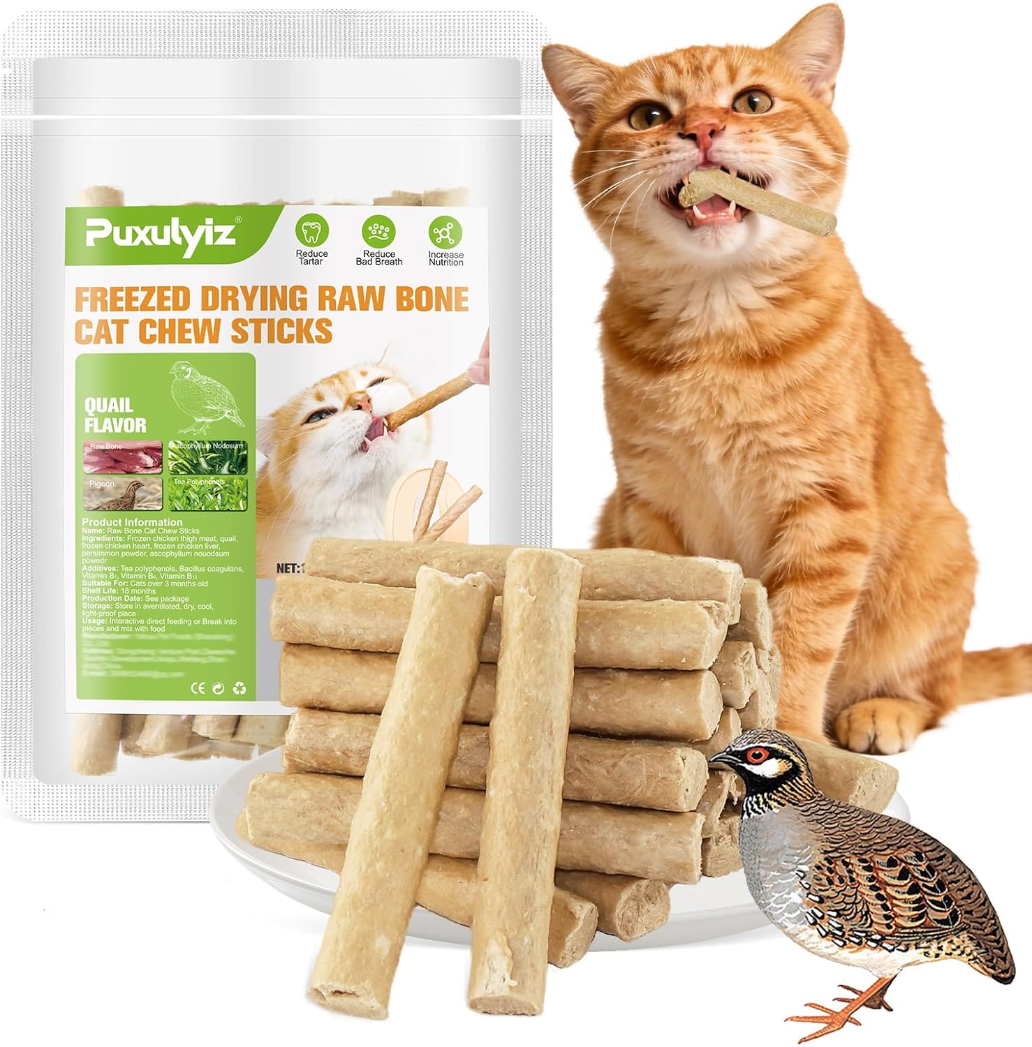 Freezed Dried Cat Chew Sticks, Cat Dental Treats for Freshens Breath and Controls Tartar, Feline Teething Sticks - Image 12
