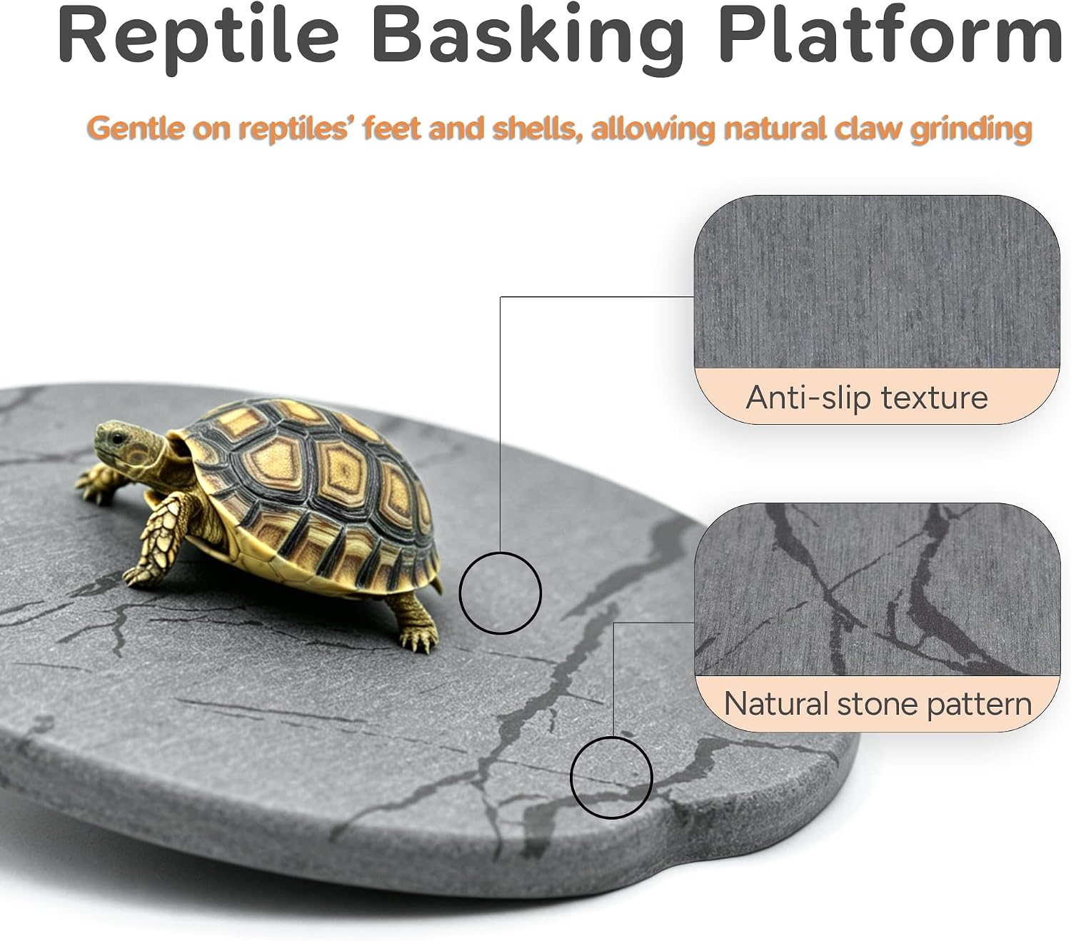 Six inch by six inch reptile basking rock under a heat lamp