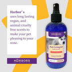 Vegan and cruelty free pet cologne spray container for odor elimination.