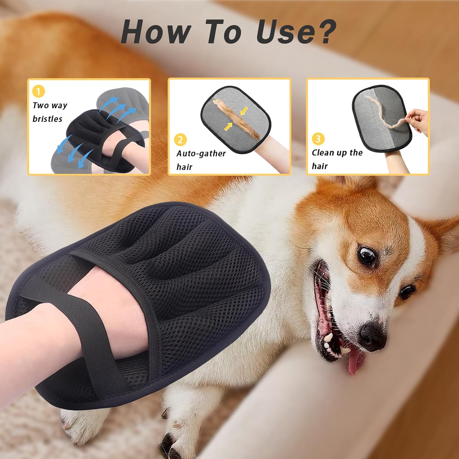 AUBELL pet grooming glove back view breathable mesh fabric