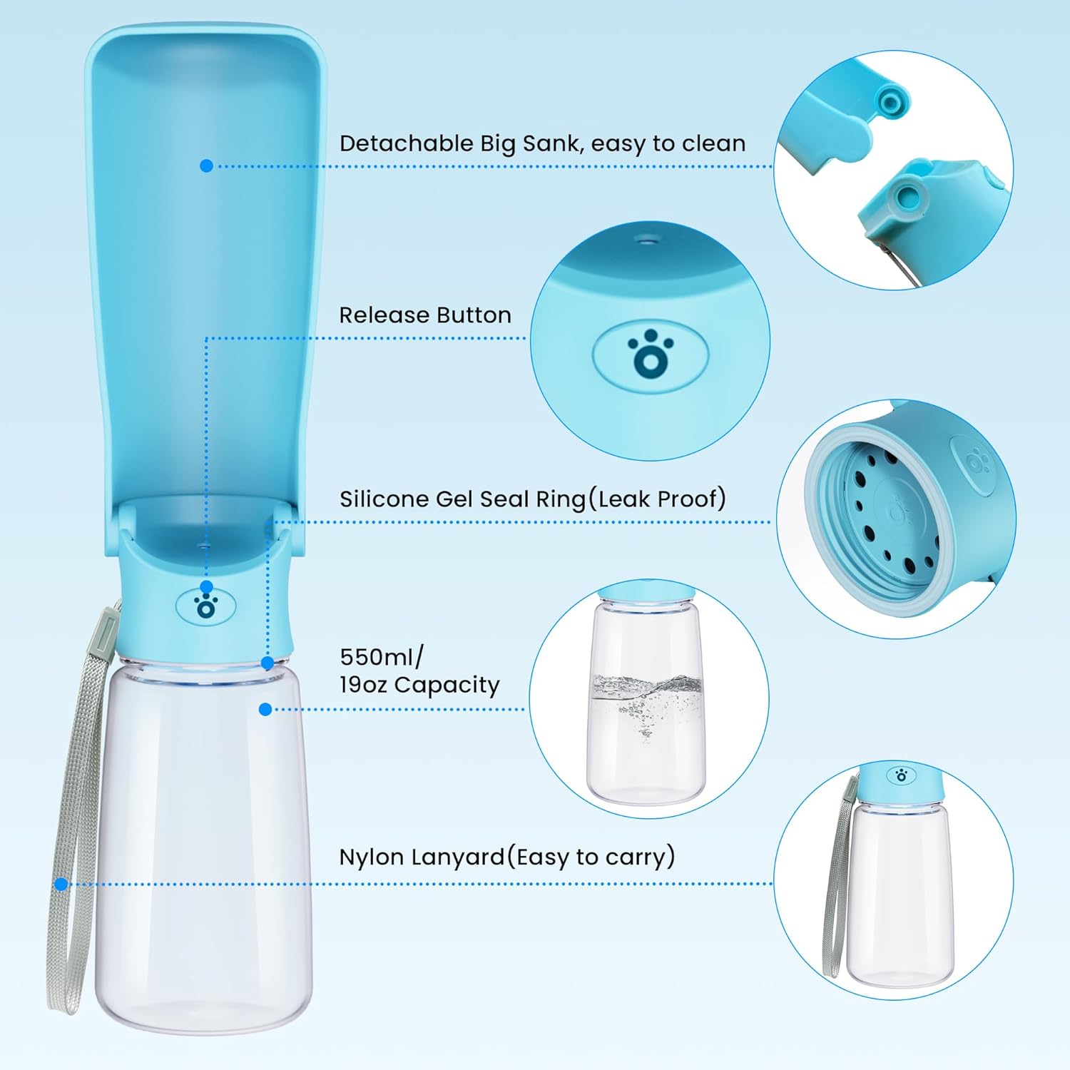 FORWH pet travel water bottle collapsed into compact storage mode for hiking.