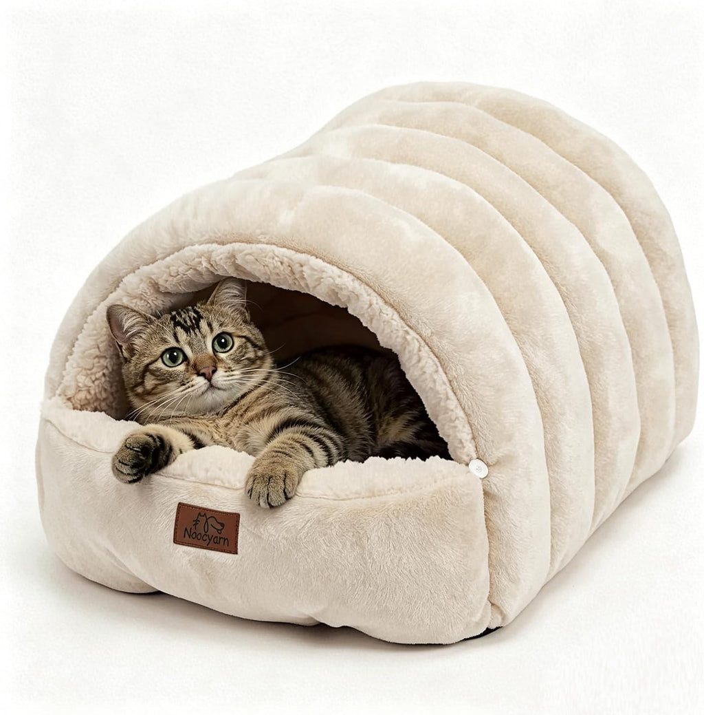 Covered Cat Bed Cave for Indoor Cats, 2-in-1 Enclosed Pet Bed for Small Dogs and Kittens with Zippered Washable Cat Mats, Cat House Bed, Grey - Image 12