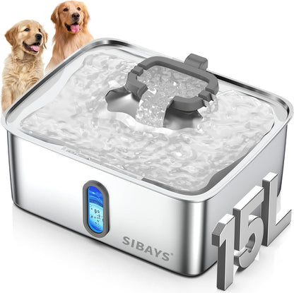 Sibays 15L stainless steel dog water fountain front view