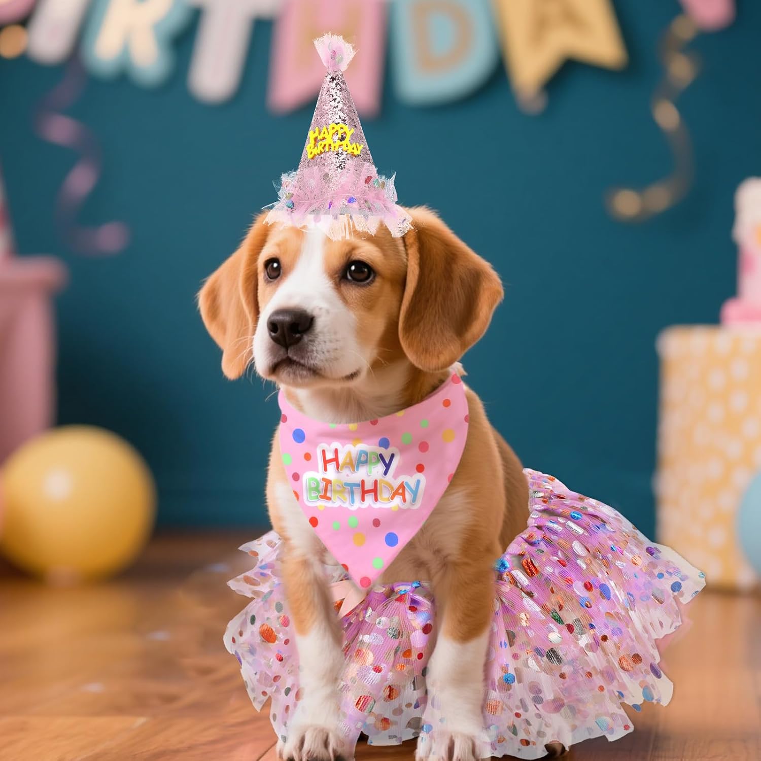 Adjustable pink mesh tutu skirt dress for medium female dogs