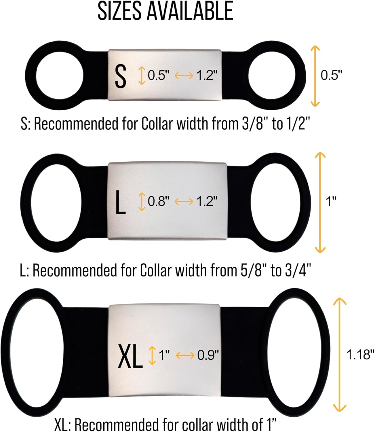 Flexible silicone rubber loops on pet ID tag stretching over collar material