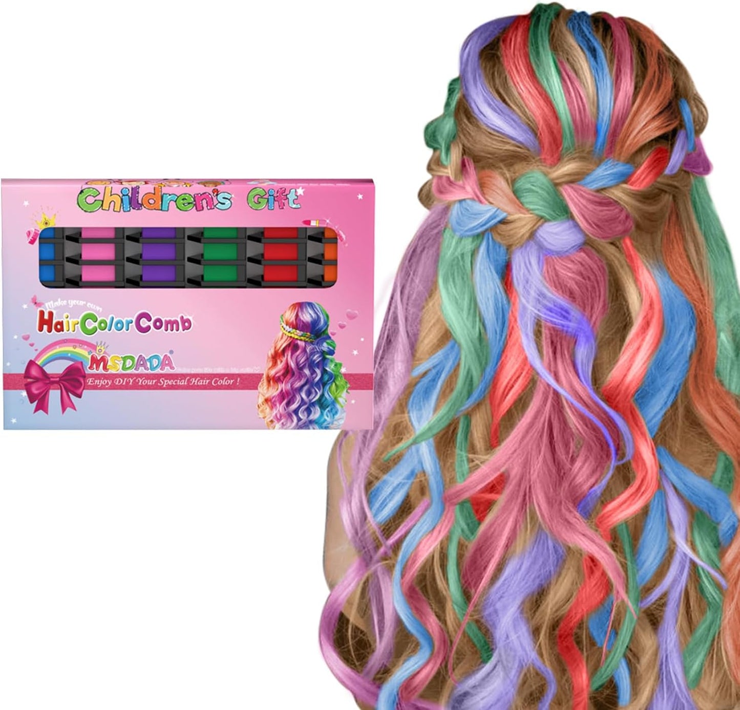 MSDADA temporary hair chalk comb six piece front view packaging