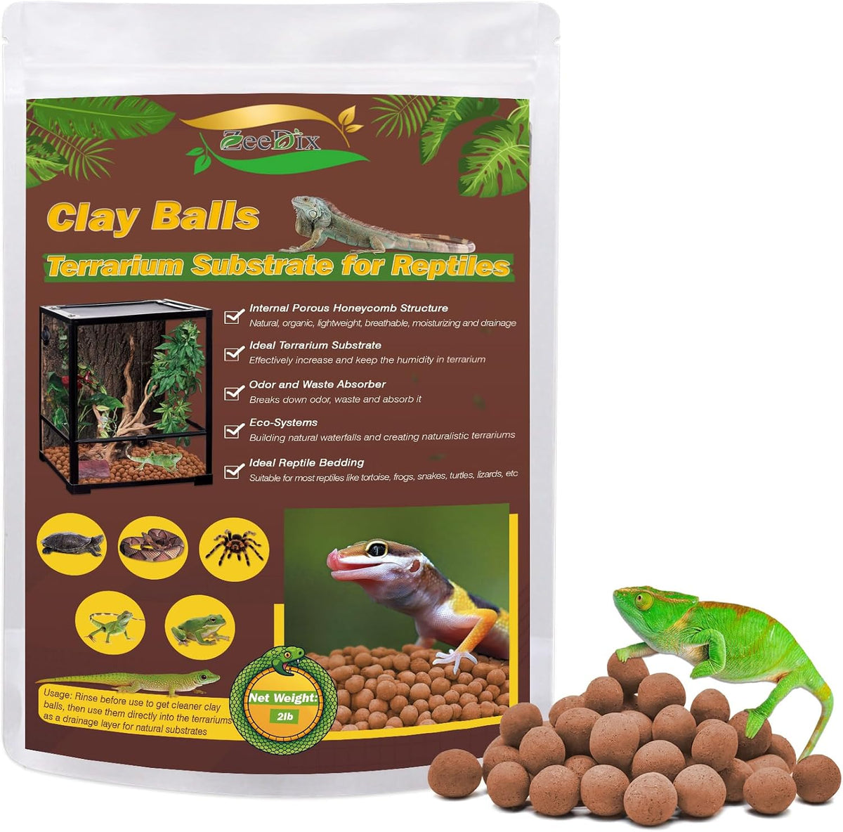 ZeeDix reptile substrate leca clay balls front view packaging