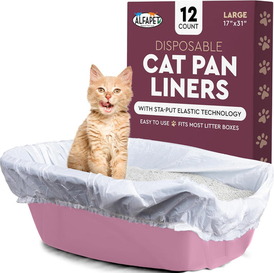 Alfapet Cat Litter Box Liners Large Twelve Count packaging front view showing the ginger kitten